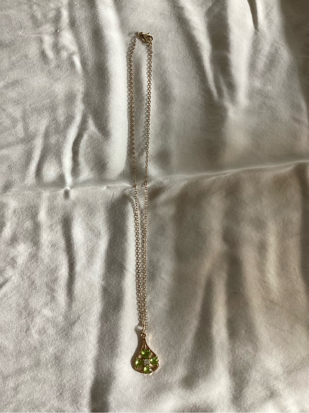 Gold-Tone Necklace with Green Gemstone Teardrop Pendant